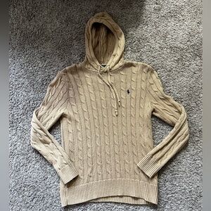 Men’s Polo Ralph Lauren cable-knit hooded sweater tan size small